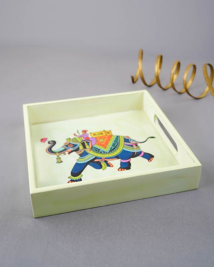 Digital Printed Square Tray - Elephant Design - 8X8 inch - WL5940-2
