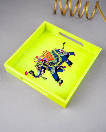 Digital Printed Square Tray - Elephant Design - 8X8 inch - WL5940-1