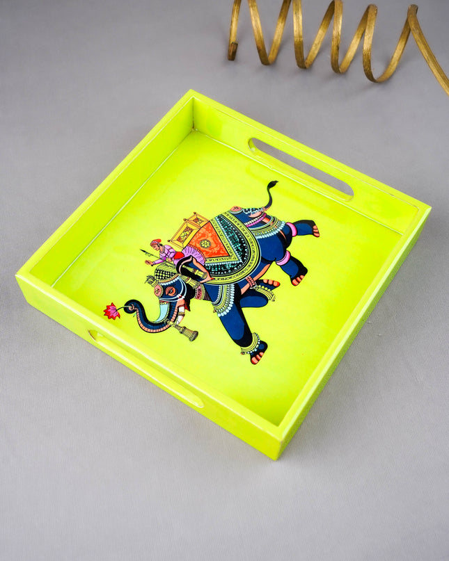 Digital Printed Square Tray - Elephant Design - 8X8 inch - WL5940-1