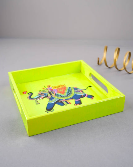 Digital Printed Square Tray - Elephant Design - 8X8 inch - WL5940-1
