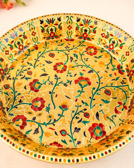 Floral Design Thambaalam Plate - 16 inch - Gold - WL5945-1