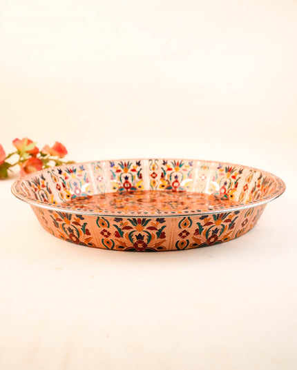 Floral Design Thambaalam Plate - 16 inch - Copper - WL5945-2
