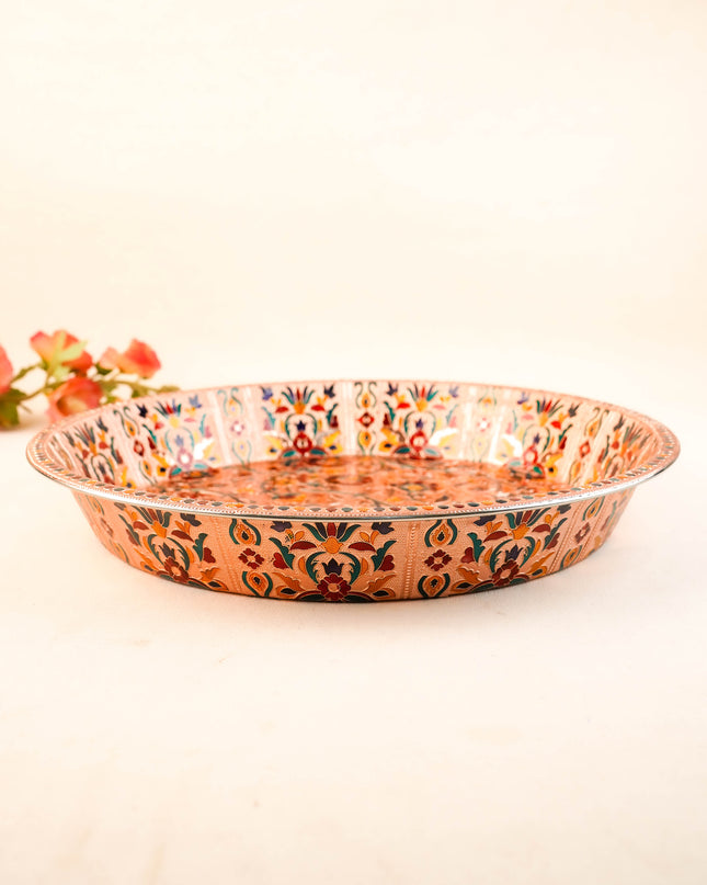 Floral Design Thambaalam Plate - 16 inch - Copper - WL5945-2