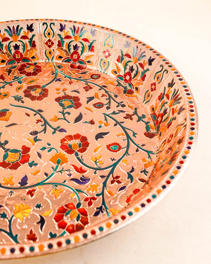 Floral Design Thambaalam Plate - 16 inch - Copper - WL5945-2