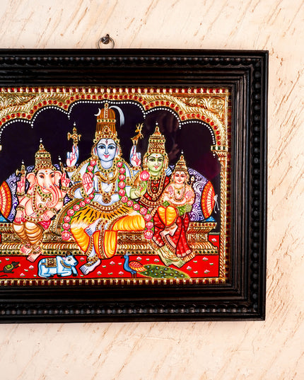 Tanjore Painting - Shiv-Parivar - Flat (Gold Foil) - 15x12 inch - WL5948