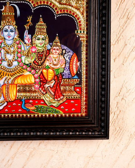Tanjore Painting - Shiv-Parivar - Flat (Gold Foil) - 15x12 inch - WL5948