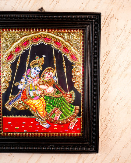 Tanjore Painting - Jhoola Radhakrishna - Flat (Gold foil) - 15x12 inch - WL5950