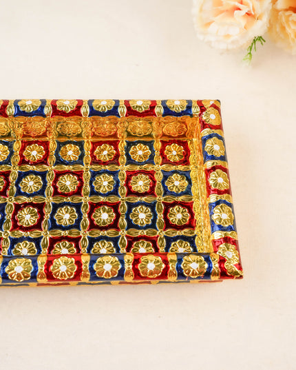 Meenakari Tray - Red & Blue - 10x6 inch - WL5952-1
