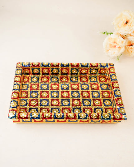 Meenakari Tray - Red & Blue - 12X8 inch - WL5952-2