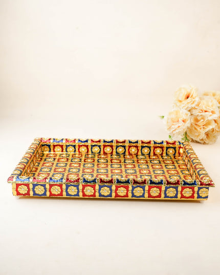 Meenakari Tray - Red & Blue - 15X10 inch - WL5952-3