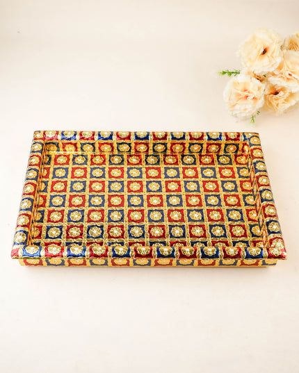Meenakari Tray - Red & Blue - 15X10 inch - WL5952-3