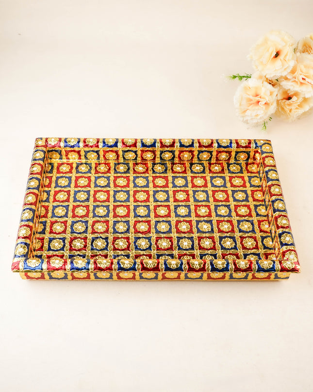 Meenakari Tray - Red & Blue - 15X10 inch - WL5952-3