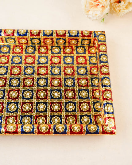 Meenakari Tray - Red & Blue - 15X10 inch - WL5952-3