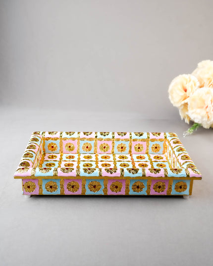 Meenakari Tray - Pastel Pink & Blue - 10X6 inch - WL5953-1