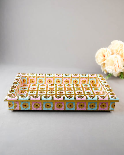 Meenakari Tray - Pastel Pink & Blue - 12X8 inch - WL5953-2
