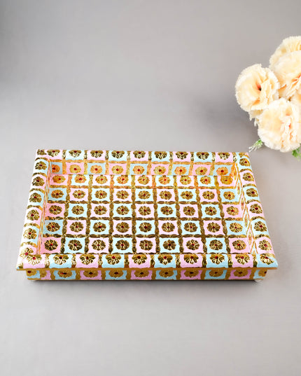 Meenakari Tray - Pastel Pink & Blue - 12X8 inch - WL5953-2