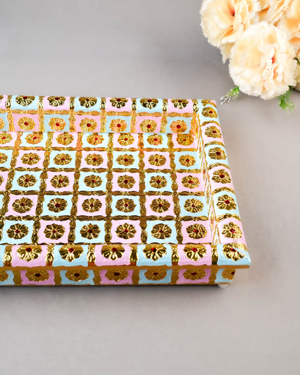 Meenakari Tray - Pastel Pink & Blue - 12X8 inch - WL5953-2
