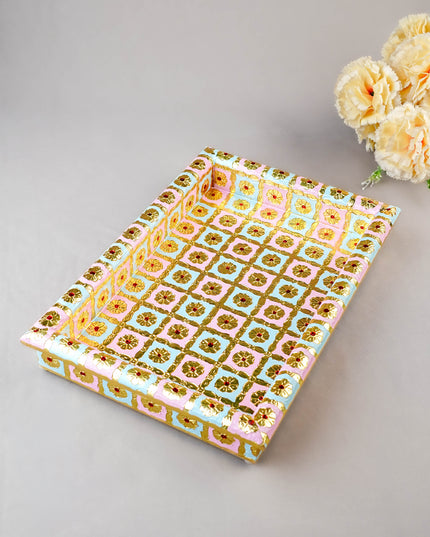 Meenakari Tray - Pastel Pink & Blue - 12X8 inch - WL5953-2