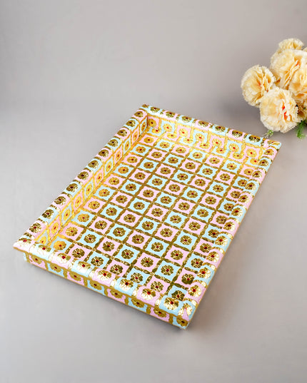 Meenakari Tray - Pastel Pink & Blue - 15x10 inch - WL5953-3