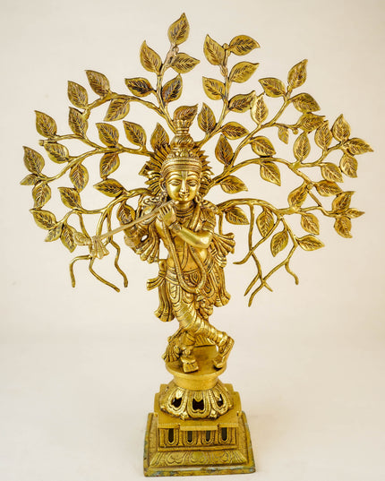 Brass Krishna Idol with Kalpavriksha Tree - 21 inch - WL5954