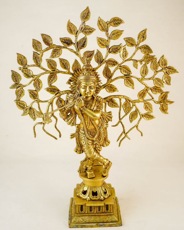 Brass Krishna Idol with Kalpavriksha Tree - 21 inch - WL5954