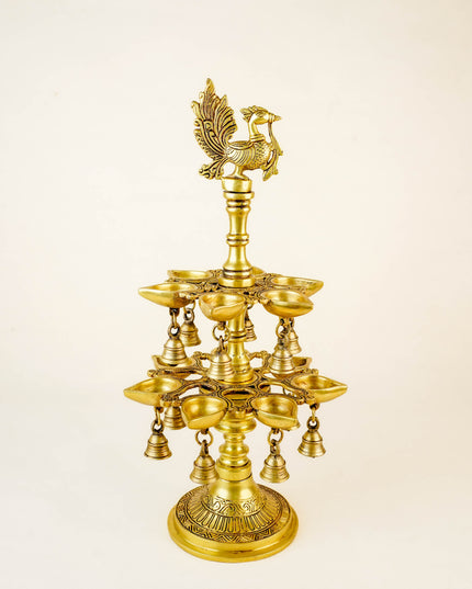 Brass Annapakshi Two Step Diya with Bells - 19 inch - WL5956-1