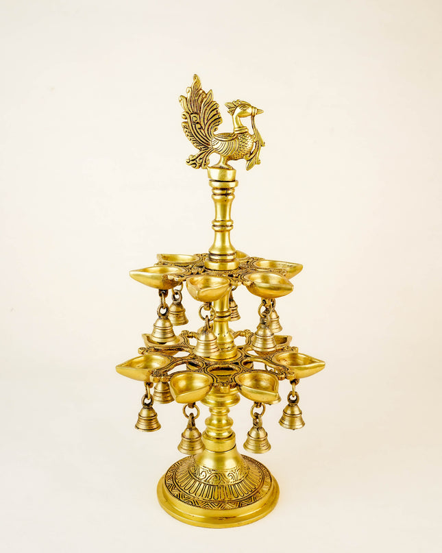 Brass Annapakshi Two Step Diya with Bells - 19 inch - WL5956-1