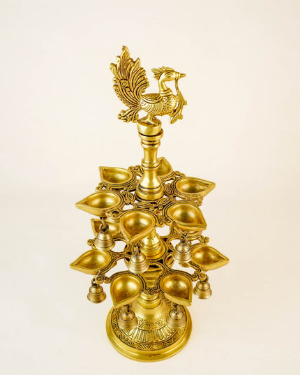 Brass Annapakshi Two Step Diya with Bells - 19 inch - WL5956-1