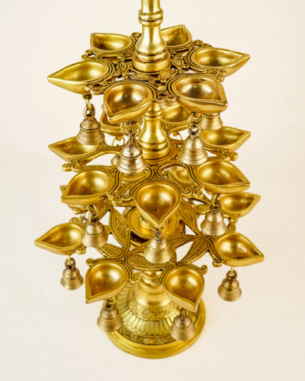 Brass Annapakshi Three Step Diya with Bells - 22 inch - WL5956-2