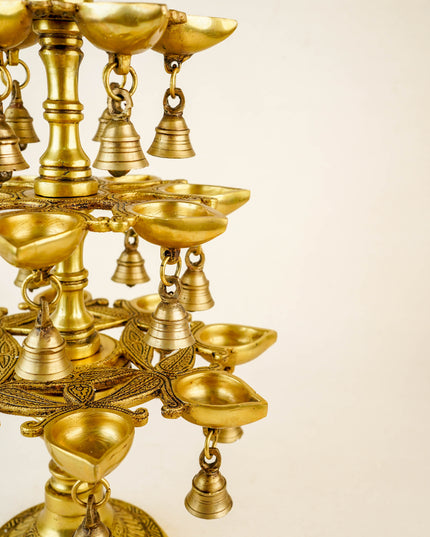 Brass Annapakshi Three Step Diya with Bells - 22 inch - WL5956-2