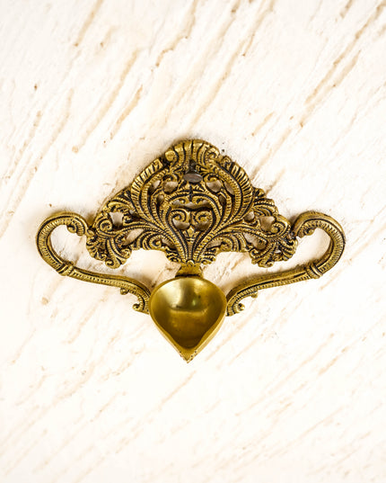Brass Floral Wall Hanging with Diya - 6 inch - WL5957