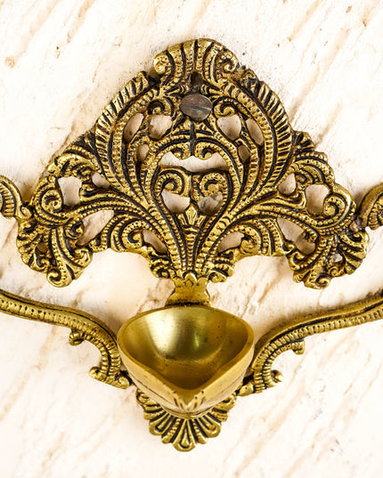 Brass Floral Wall Hanging with Diya - 6 inch - WL5957