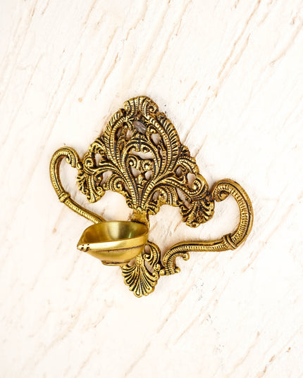 Brass Floral Wall Hanging with Diya - 6 inch - WL5957