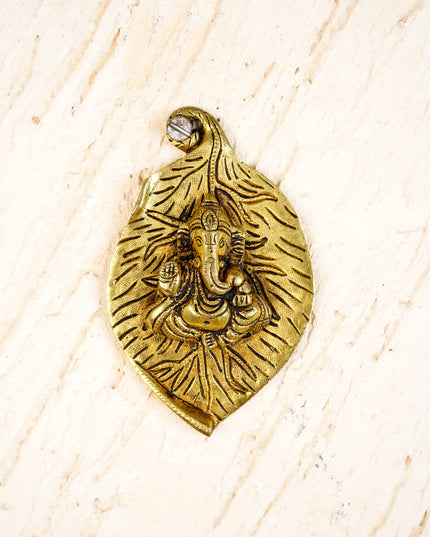 Brass Leaf Ganesha Wall Hanging - 5 inch - WL5958