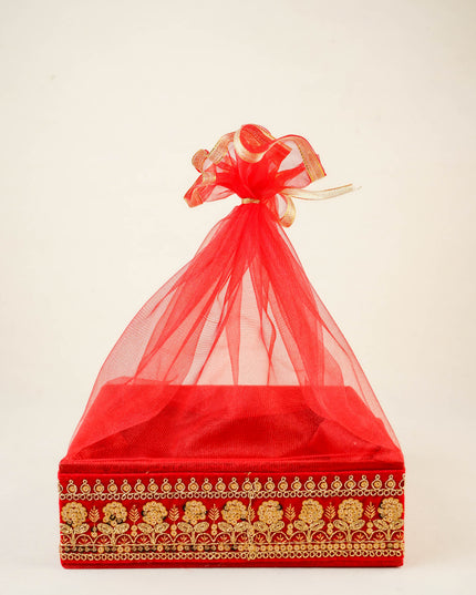Golden Embroidered Trousseau Basket - 10 inch - WL5959-1