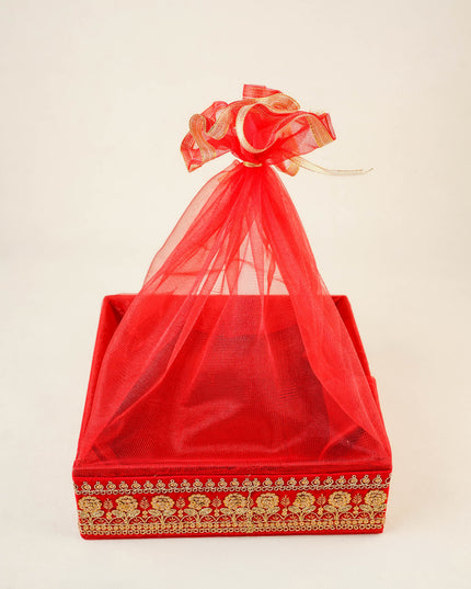 Golden Embroidered Trousseau Basket - 10 inch - WL5959-1