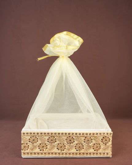 Golden Embroidered Trousseau Basket - 10 inch - WL5959-2