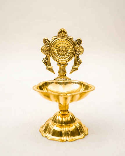 Brass Shankh Chakra Diya - 3 inch - Set of 2 - WL5962