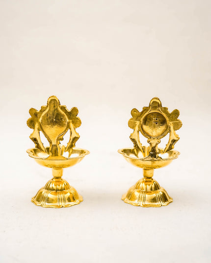 Brass Shankh Chakra Diya - 3 inch - Set of 2 - WL5962