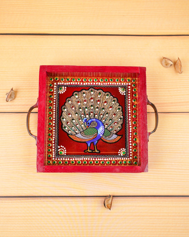 Hand Painted Tray with Handle - Annapakshi - WL5967-1