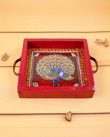 Hand Painted Tray with Handle - Annapakshi - WL5967-1