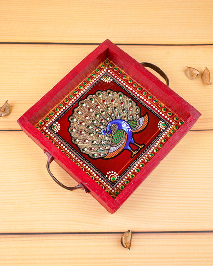 Hand Painted Tray with Handle - Annapakshi - WL5967-1