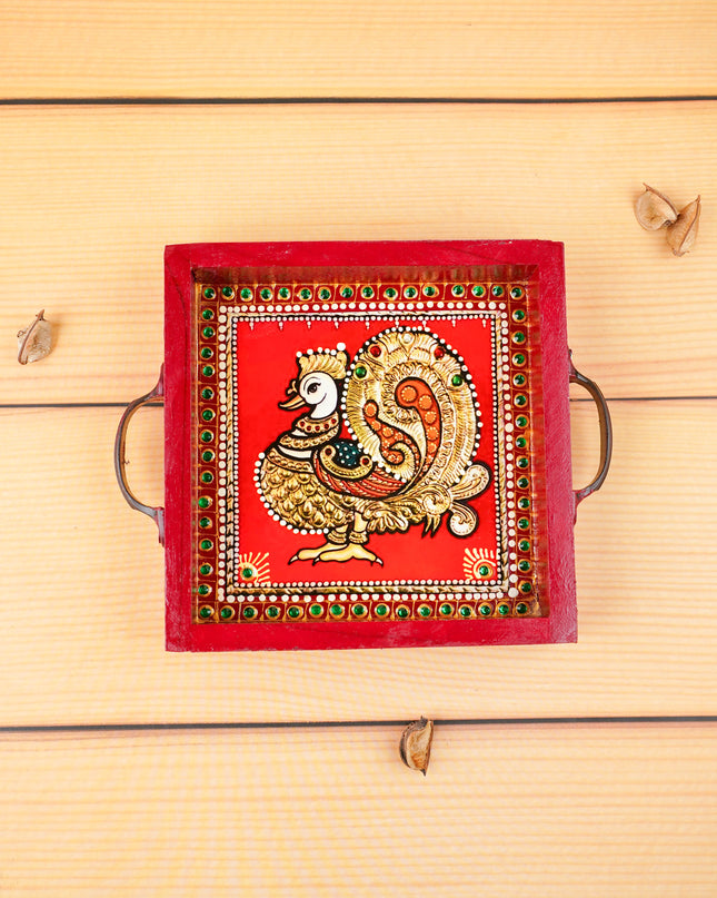 Hand Painted Tray with Handle - Annapakshi - WL5967-4