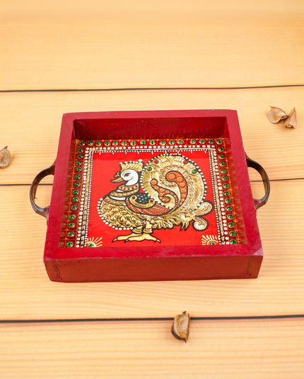 Hand Painted Tray with Handle - Annapakshi - WL5967-4