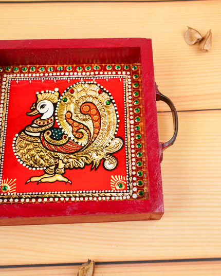 Hand Painted Tray with Handle - Annapakshi - WL5967-4