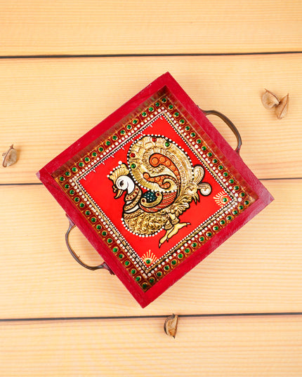Hand Painted Tray with Handle - Annapakshi - WL5967-4