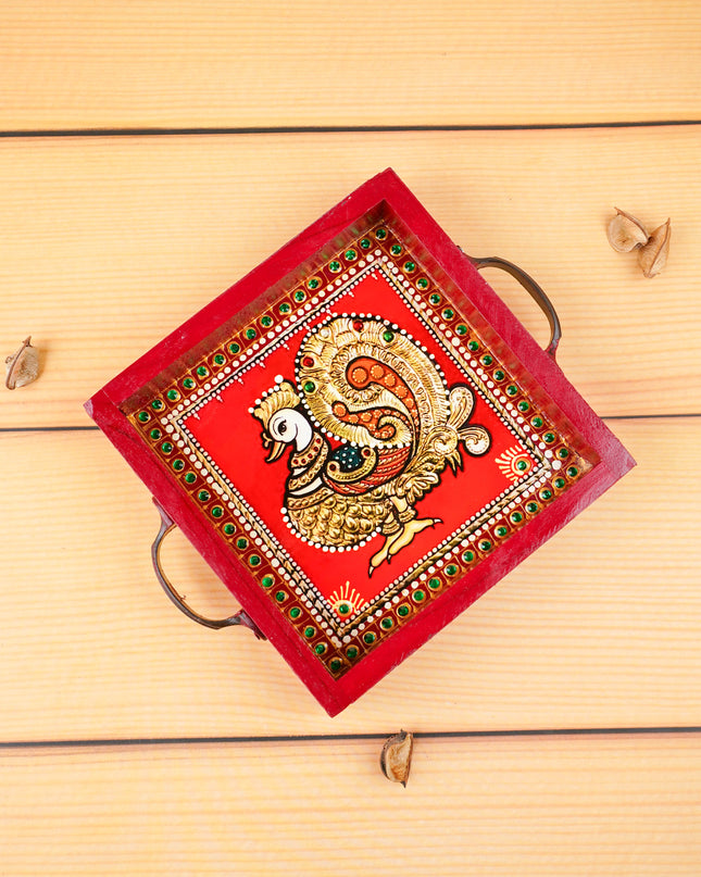 Hand Painted Tray with Handle - Annapakshi - WL5967-4