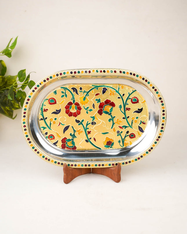 Floral Design - Oval Plate - Gold - 12 inch - WL5969-1