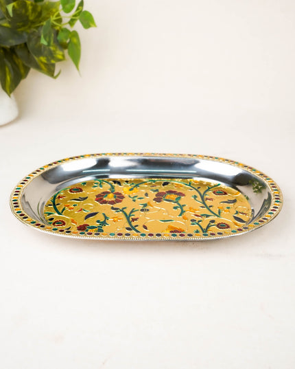 Floral Design - Oval Plate - Gold - 12 inch - WL5969-1
