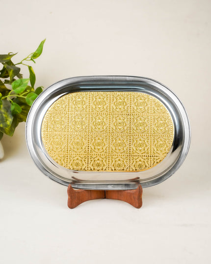 Floral Design - Oval Plate - Gold - 12 inch - WL5969-1